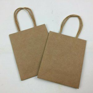 Brown Paper Gift Bag Present Wrapping Shopping Handles Set Of 2 4.5"x5.5"